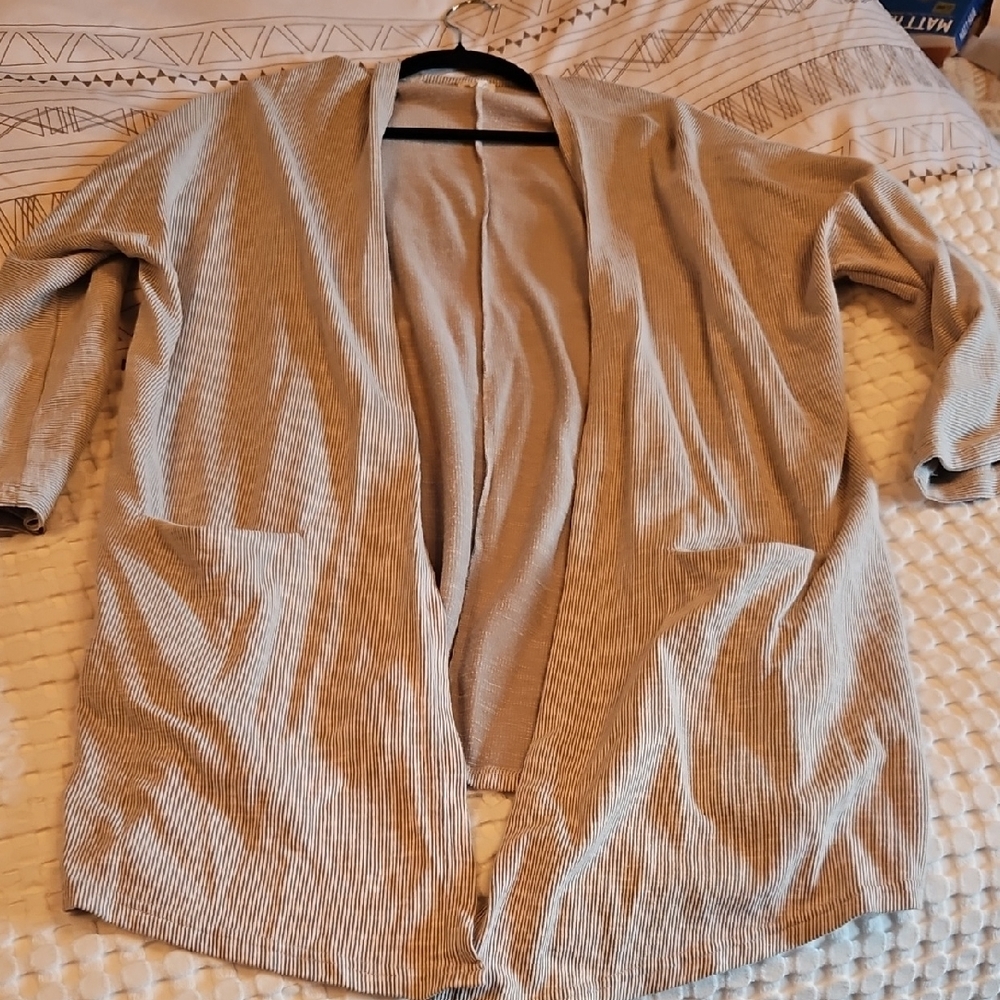 Light Grey Tan Open-Front Ribbed Cardigan